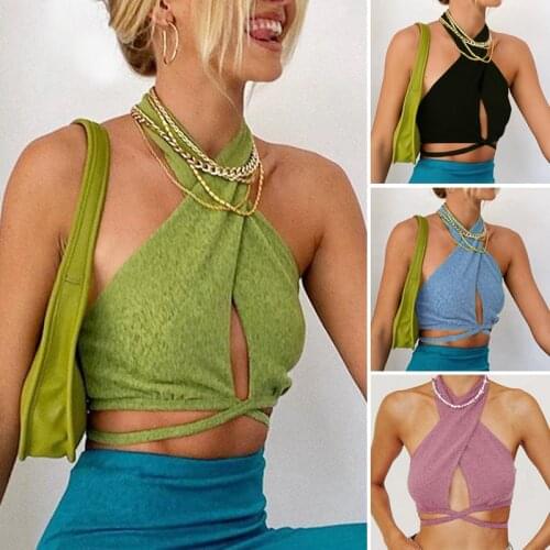 Women Sexy Sleeveless Crop Tops Solid Color Deep V-neck Off-the-shoulder Camisole Black Orange