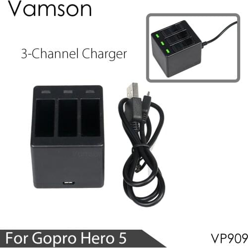 Vamson for GoPro Hero 8 7 6 5 3-Channel Charger Accessories For Gopro Hero 8 7 6 5 Action Camera VP909