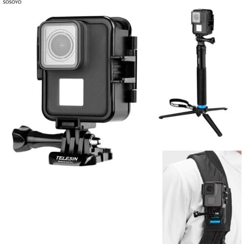 Vertical Frame Portable Protective Frame Shell Case Strap Backpack stand Wrist Strap Selfie Stick Set For GoPro Hero5 6 7 Camera