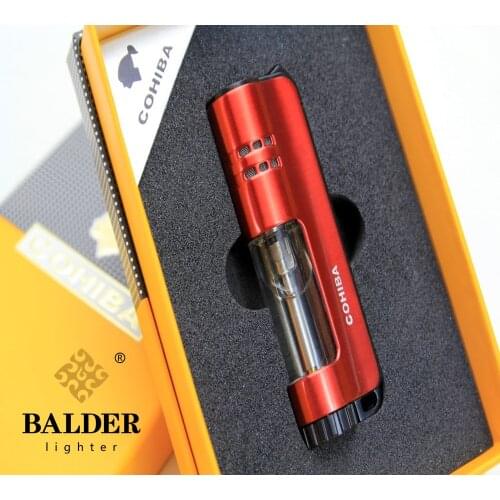 COHIBA Windproof Powerful Triple Torch Lighter BBQ Jet Gas Cigar Lighter Turbo Metal Kitchen Cigar Spray Gun Outdoor Gadgets Man