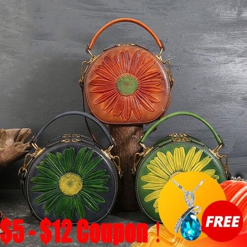 CGA Vintage First Layer Cow Leather Shoulder Bags New Handmade Circular Handbags For Women Designer Luxury Small Crossbody Bag
