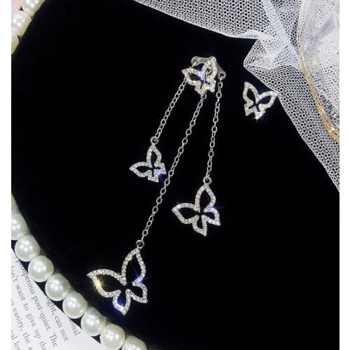 Love Asymmetrical S925 Earrings Long Tassel Earrings Stud Temperament Personality Hipster Net Red Fashion Eardrop Female