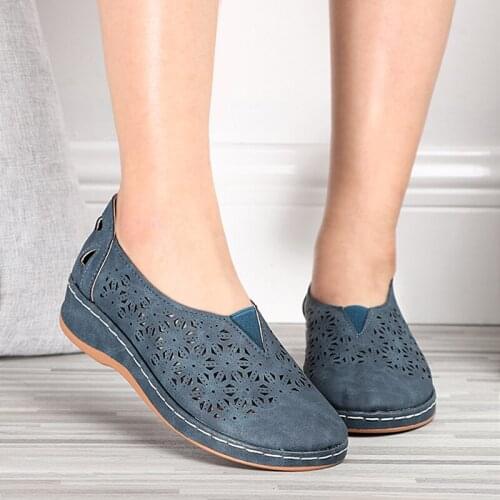 Woman Leather Vintage Sandals Slip On Loafers Women Summer Retro Moccasins Female Ladies Platform Shoes Plus Size