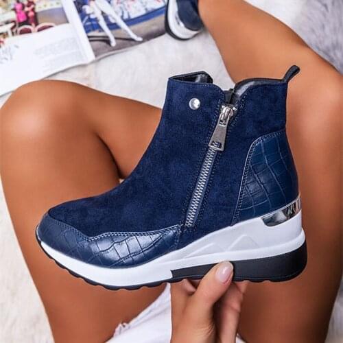 Women Sneakers 2020 Autumn High Top Vulcanize Shoes Women Platfrom Wedges Shoes Zipper Chunky Sneakers Female Shoes Plus Size