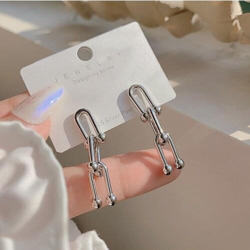 Geometric Simple Style U Shape Stud Earrings for Women Fashion Popular Korean Jewelry 2020 New Silver Color Pendientes C323