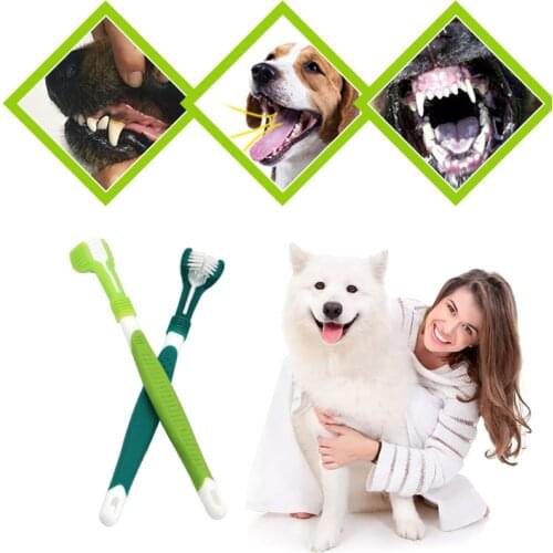 Three-Head Pet Dogs Toothbrush Multi-angle Cleaning Addition Bad Breath Tartar Teeth Care Cat Cleaning Mouth perros accesorios