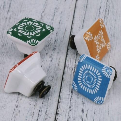 1PC 34*30MM square Ceramic Cabinet Knob Cupboard Closet Dresser Drawer Handle Printed Kitchen Ceramic Pull