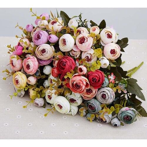 10heads/1 bundle Silk tea roses Bride bouquet for Christmas home wedding new Year decoration fake plants artificial flowers