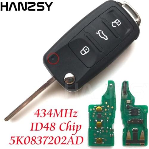 10Pcs 3 Buttons 434MHz Flip Folding Remote Key For VOLKSWAGEN VW Golf Jetta Beetle Polo Up Tiguan Touran ID48 Chip 5K0837202AD
