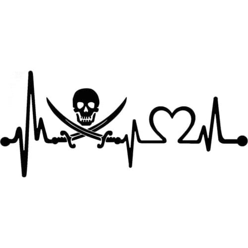 20.3cm*8.9cm Jolly Roger Pirate Heartbeat Lifeline Fashion Car Sticker Vinyl Black/Silver S3-4941