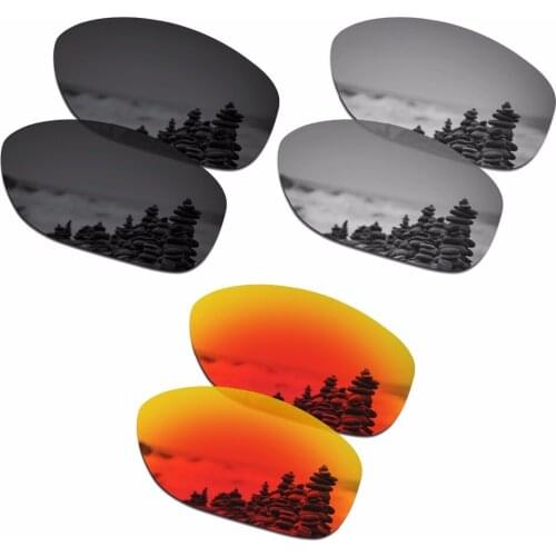 SmartVLT 3 Pairs Polarized Sunglasses Replacement Lenses for Oakley Pit Bull Stealth Black and Silver Titanium and Fire Red