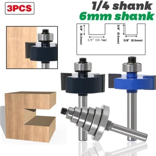 3pcs 6mm shank Rabbet Router Bit with 6 Bearings Set - Woodworking cutter Tenon Cutter for Woodworking Tools