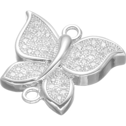 5PCS Micro Pave Jewelry Shining Zircon Butterfly Charms For Jewelry Making Wholesale Animal Charms For Bracelet Berloques