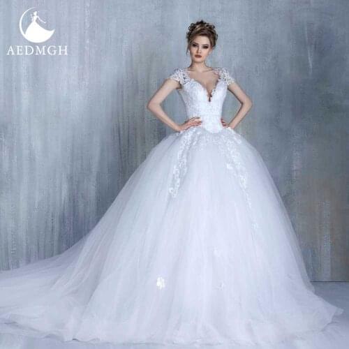 Aedmgh Ball Gown Princess Wedding Dresses 2021 Sweetheart Cap Sleeve Bride Dress Appliques Backless Court Train Robe De Mariee