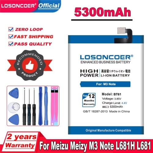 LOSONCOER 5050mAh BT61 Battery For Meizu M3 Note M681H M681 L Version L681 L681H L681C L681M L681Q Phone Battery