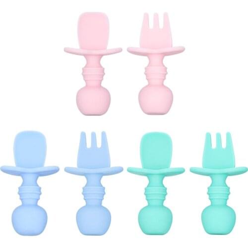 Baby Accessories Silicone Feeding Spoon Fork Set Easy To Grasp Baby Tableware Infant Boy Girl Training Spoon Baby Eating Tools