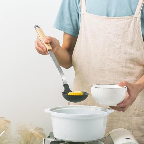 Safe Silicone Kitchenware Spoon Cooking Shovel Kitchen Utensils Household Wooden Handle Thicken Spoon Shovel Spatula