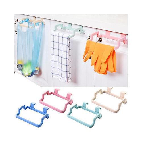 Household Trash Bag Holder Wipers Rack Kitchen Cupboard Hanger Shelf Over Door Rack Bar Solid