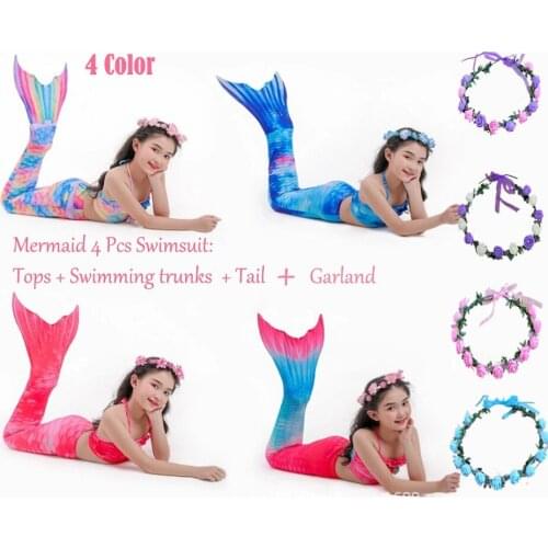 Kids Swimsuit Mermaid Tail for Girls Swimming Bating Bra Suit Mermaid Cosplay Costume With Garland Princess Dress Birthday Party