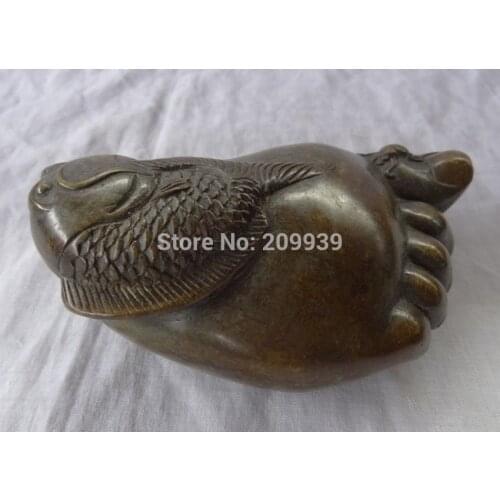 Huij 006268 Chinese Bronze Buddhism Spider Art Sculpture Wealth Fish On Buddha Feet Statue