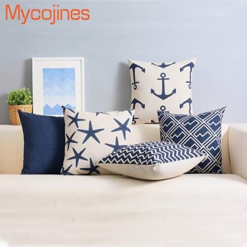 Cotton Linen Navy Geometric Art Printed Sofa Decorative Seat Cushions Covers Starfish Coral Pillow Case Home Decor divanocuscini