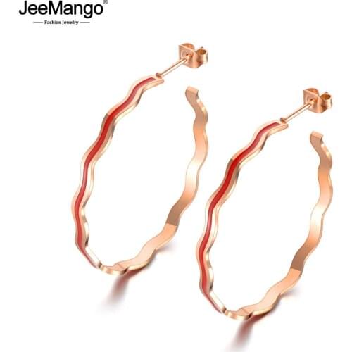 JeeMango Fashion Jewelry Undulation Wave Circle Earrings Stainless Steel With 3 Colors Glaze Earrings For Party Gift JE18473