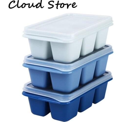3pcs 6 Grids Food Grade Silicone Ice Tray Home With Lid DIY Ice Cube Mold Square Shape Ice Cream Maker Kitchen Bar Accessories