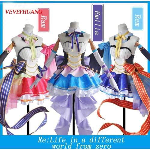 VEVEFHUANG Re:Life In A Different World From Zero Rem Ram Cosplay Costume Fancy Party Lolita Dress Outfit Halloween Birthday
