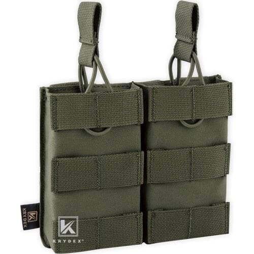 KRYDEX 5.56 .223 Modular Double Magazine Carrier For Airsoft Shooting Military Tactical Open Top Magazine Pouch Ranger Green