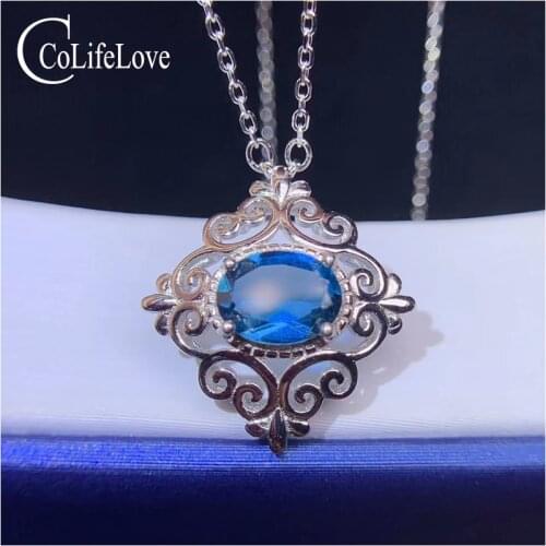 CoLife Jewelry 925 Sterling Silver Topaz Jewelry 1ct 6*8mm Natural Topaz Pendant Vintage Silver Topaz Necklace Pendant