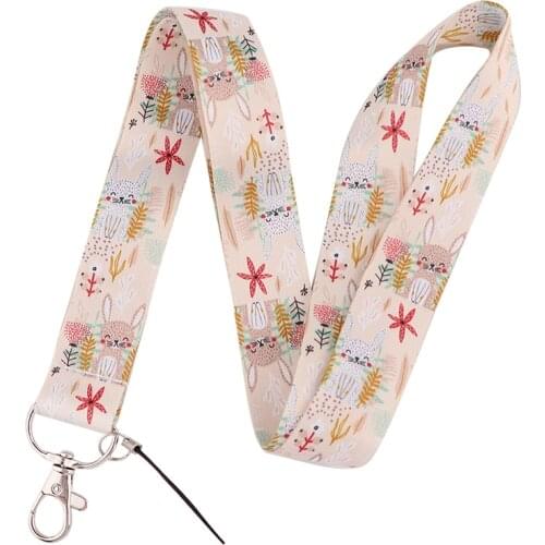 LT813 Cute rabbit Lanyard Keychain ID Badge Holder Business Card Cover Key Lanyard Neck Straps Key Rings Accessories