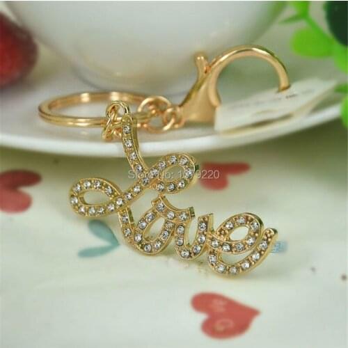 Fashion LOVE Letter Keyring Rhinestone Crystal Buckle Keychain Key Ring For Women Charms Bag Pendant Jewelry Gift