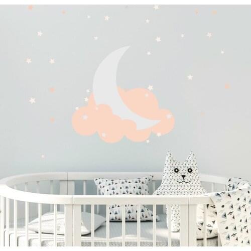Cartoon Moon Stars Clouds Wall Stickers For Kids Room Home Decor Nordic Moon Stars Wall Decals Girls Baby Bedroom Sticker