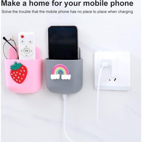 Wall Mounted Storage Box Cartoon Mobile Phone Plug Holder Stand Rack Remote Control Pencil Toiletries Organizer Case Home Rack
