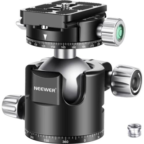 Neewer 44mm Low-Profile Ball Head, Panoramic Camera Tripod Head with 360° QR Plate & Clamp, CNC Metal, Double U Notch