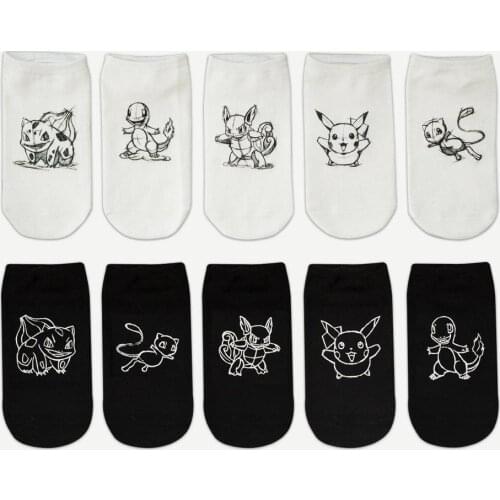 Anime Pokemon Pikachu Figure Cotton Socks Pokemon Squirtle Charmander Bulbasaur Anime Cosplay Men Women Socks Summer Short Socks