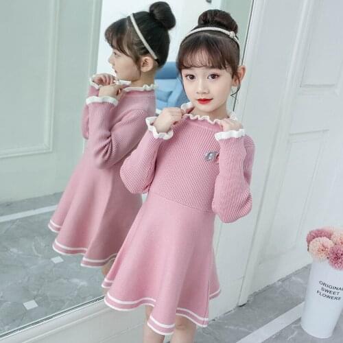 New girl baby Autumn sweater knitted dress children Winter Sweater dress for girls infant casual Pleated dress Kid clothing