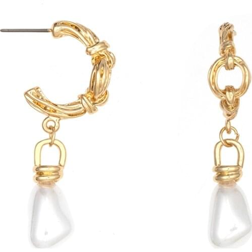 Jaeeyin 2021 New Arrivals Chunky Gold Hoop Earrings White Baroque Pearl Dangle Bohemia Ethnic Gift For Women Acrylic Jewelry