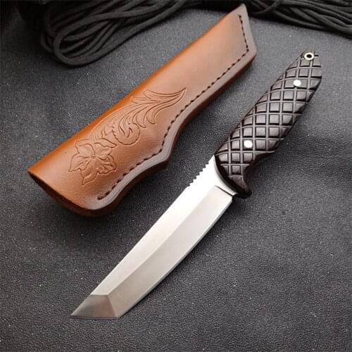 Samurai Fixed Blade Knife Straight Outdoor Knife Camping Hunting Jungle Survival Knife Leathe Sheath Hunting Knife