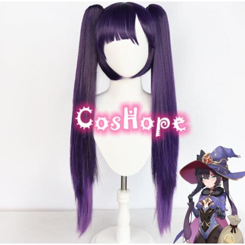 Genshin Impact Mona Cosplay 80cm Long Purple Wig Cosplay Anime Cosplay Wigs Heat Resistant Synthetic Wigs Halloween for Girls