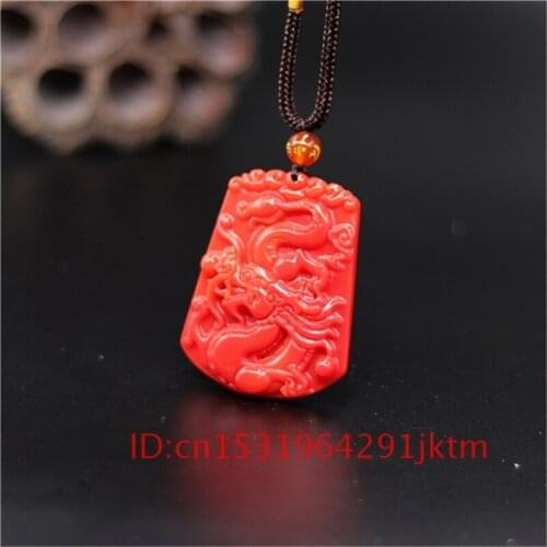 Gifts Red Carved Pendant Jade Jewelry Amulet Natural Necklace Charm Women Men Jadeite Dragon Fashion Chinese Hand for