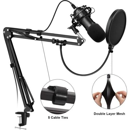 Microphone Stand, Mic arm Desk Adjustable Suspension Boom Scissor for Blue Yeti Snowball & Other Mics for Professional Streaming