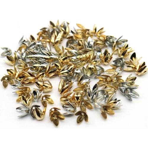 8mm/10mm Wholesale 100/150pcs Four leaves Bead Cups Silver Plated Flower petal Spacer Beads Caps Charms For Jewelry Making