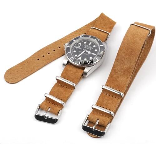 Soft Suede Leather Nato Strap 18mm 20mm 22mm 24mm Blue Black Brown Zulu Watchband Stainless Steel Square Buckle for Men Watch