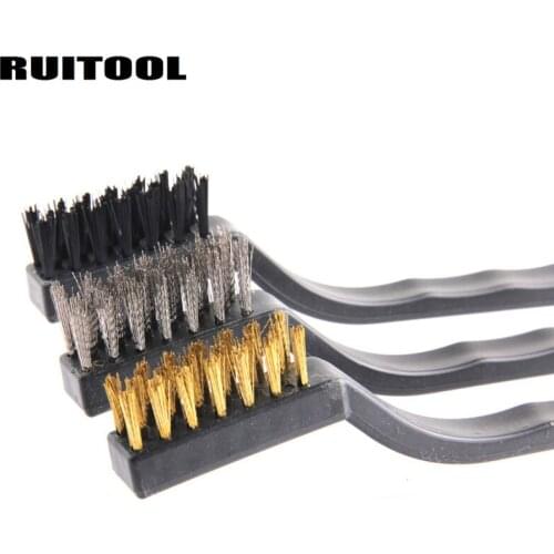 RUITOOL 3pcs Mini Wire Brush (SST,BRASS,NYLON) Cleaning Brushes DIY Metal Rust Brush Rust Polishing