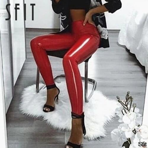 Sfit 2020 Fashion High-waist PU Leather Pants Skinny Leggings Women Faux Leather Skinny Pencil Pants Woman Tight Trouser
