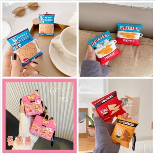 Funny Potato Chips Silicone Earphone Case For Airpods 1 2 pro Cute Biscuit Wireless Bluetooth Pritective Cover Box