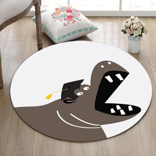 LB Funny Grey Hippo Wearing a bachelor Hat Black Round Carpet Baby Child Home Living Room Bedroom Area Carpet Bathroom Mat Kids