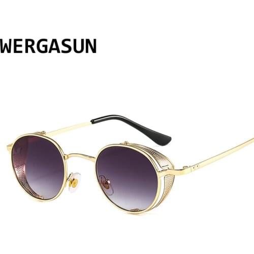 WERGASUN Vintage Steampunk Sunglasses Retro Round Metal Frame Double Beam Sun Glasses for Men Women Designer Punk Glasses Oculos