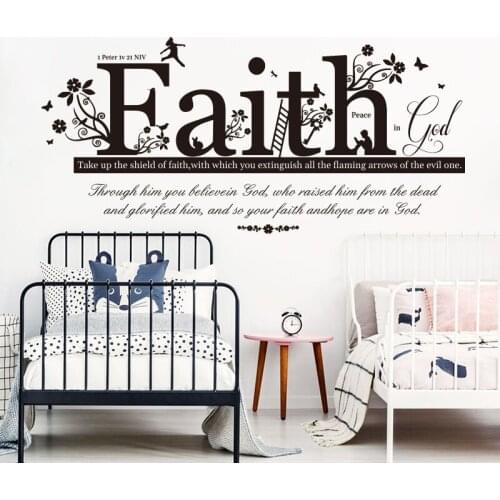 Modern Christian Bible Verse Faith Flora Wall Sticker Living Room God 1 Peter 1 v 21 Quarn Butterfly Flower Wall Decal Vinyl